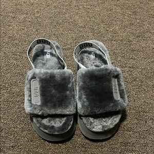 UGG Gray Fluffy Slide Sandals